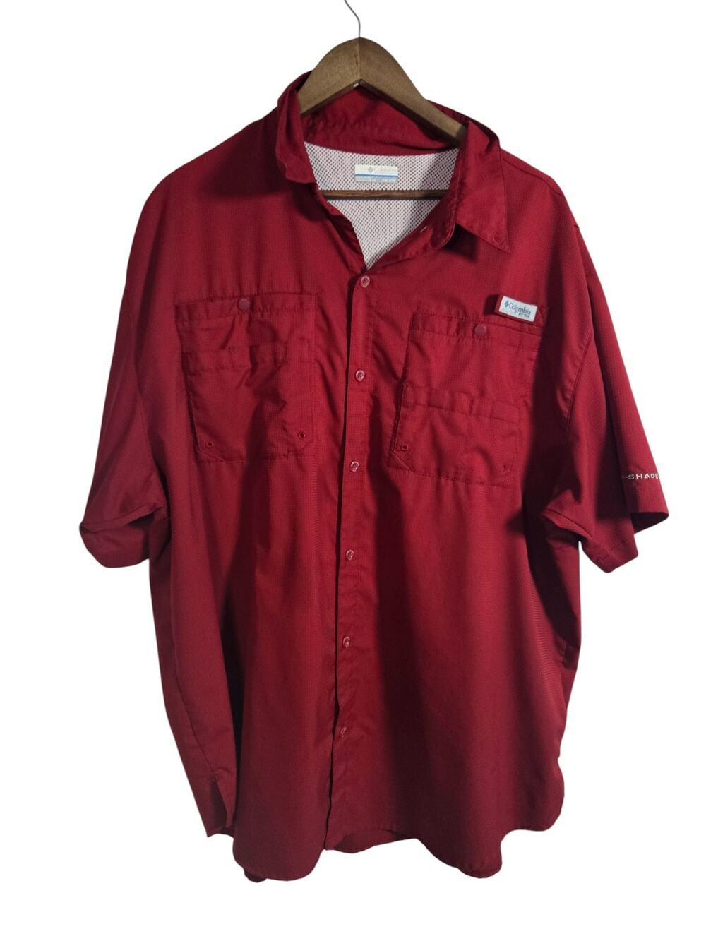 Columbia PFG Omni‑Shade Short Sleeve Button Shirt Red – Men’s XXL